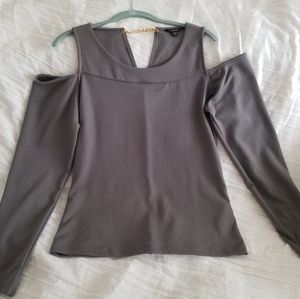 GUESS Gray Cold Sholder Long Sleeve Top XL